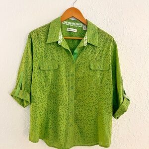Coldwater Creek Green Pocket Collar Shirt, PXL, Roll Tab Sleeve